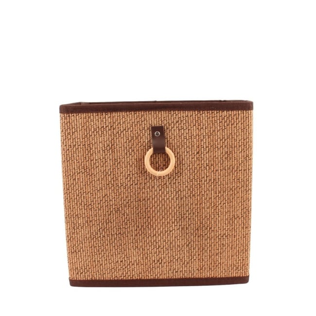 Cube de rangement en bambou tressé 31x31x31cm Couleur beige <span itemprop=