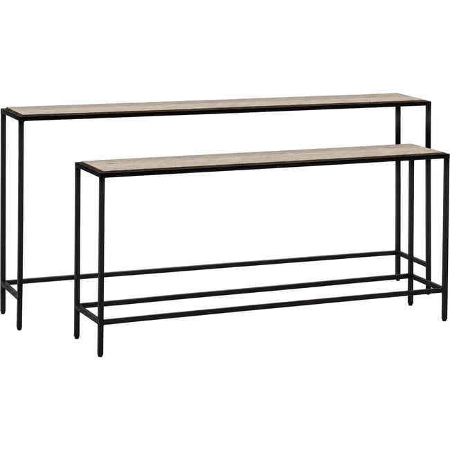 Console gigogne en travertin (lot de 2) Couleur noir et travertin <span itemprop=