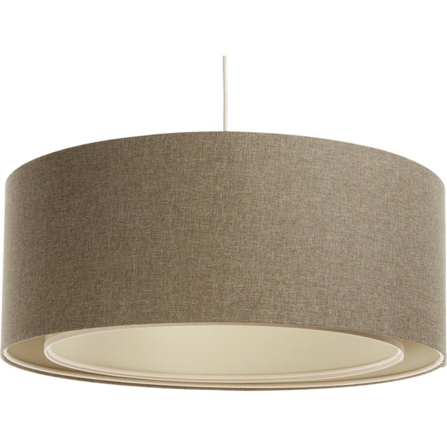 Suspension ronde en tissu style boho pour salon ou chambre Couleur beige crème tissu structuré <span itemprop=