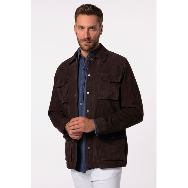 Veste de treillis, cuir suédé de chèvre expresso <span itemprop=