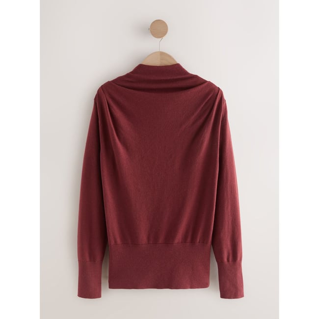 Haut en maille à col bénitier drapé rouge bordeaux <span itemprop=