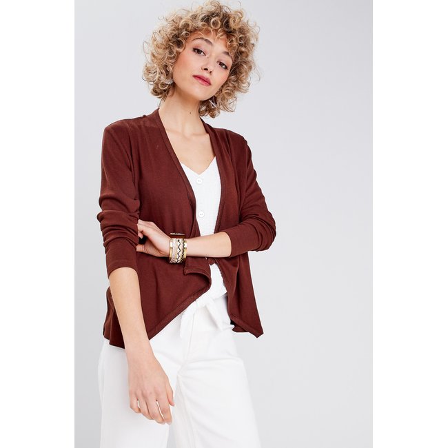Cardigan col en V marron <span itemprop=