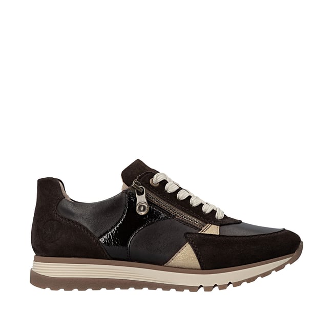 Baskets running en cuir brunes à talon plat avec lacets et zip latéral brun <span itemprop=