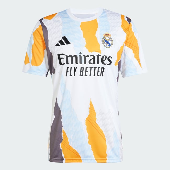 Maillot d'échauffement Real Madrid 24/25 white / crew orange / charcoal / glow blue <span itemprop=