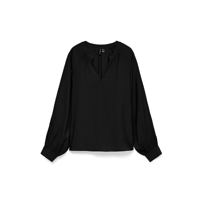 Blusa com mangas compridas e decote em V preto  <span itemprop=