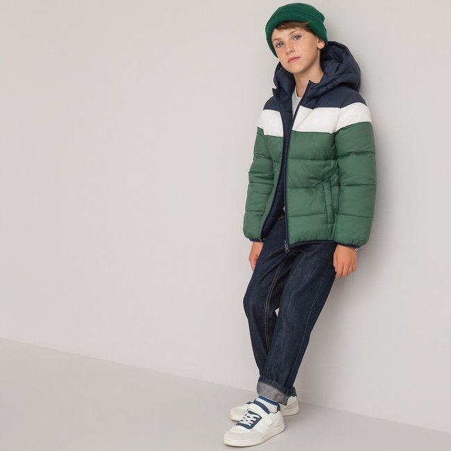 Reversible hooded padded jacket navy green La Redoute Collections La Redoute