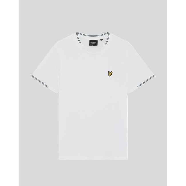 T-shirt en coton fin à liserés contrastés blanc/everglade <span itemprop=
