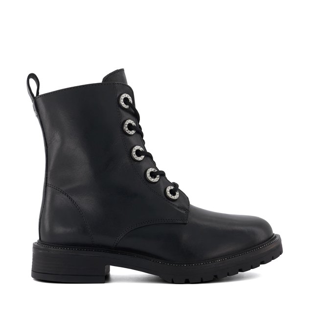 Bottes à lacets décontractées à bordure en strass - PRECIOUS noir cuir <span itemprop=