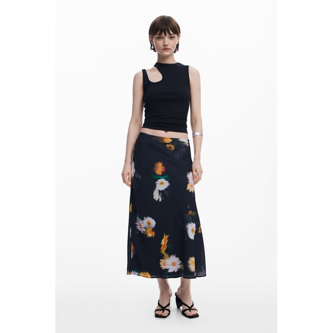Desigual - Jupe midi à fleurs dégradées noir <span itemprop=