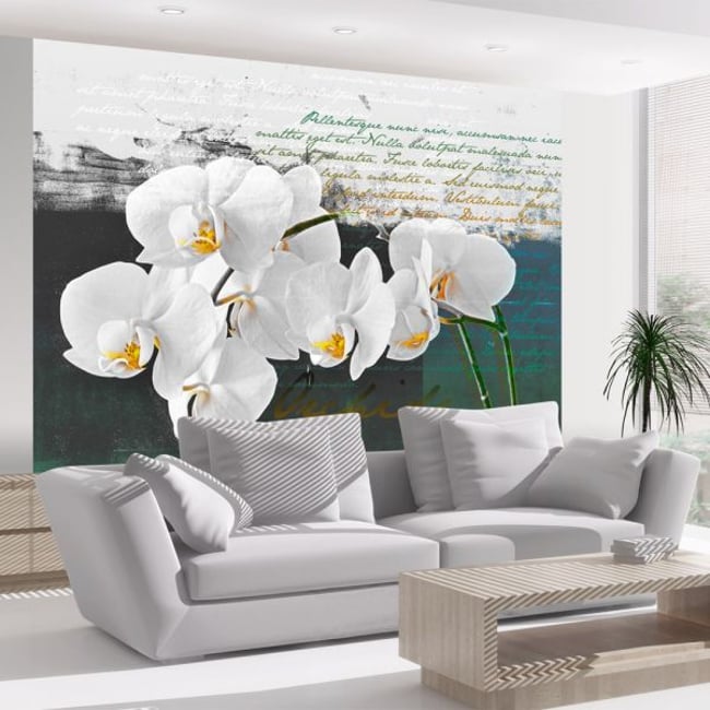 Papier peint intissé panoramique Fleurs Orchidées - inspiration du poète Couleur multicouleur <span itemprop=