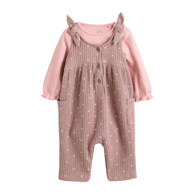 Salopette en jersey et body bébé, 2 pièces tache brun chocolat <span itemprop=