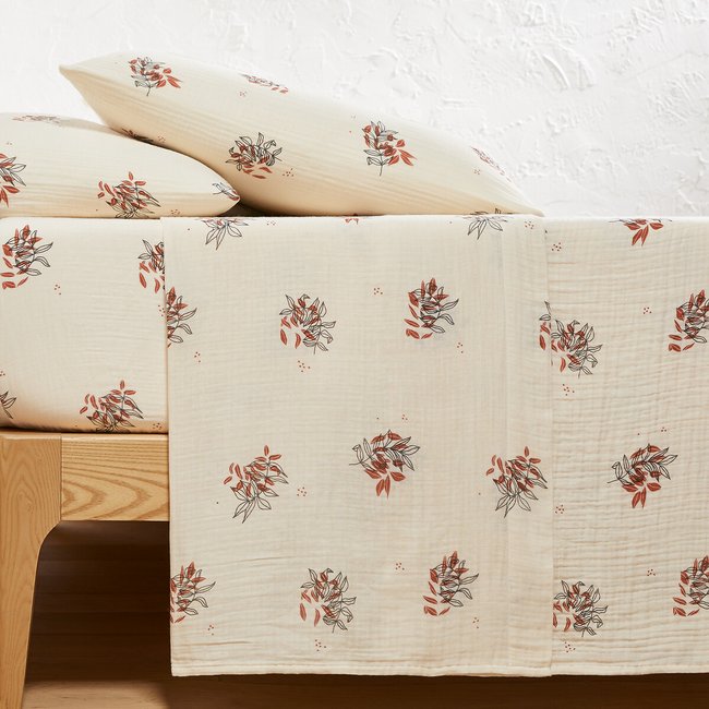 Monceaux Cotton Muslin Flat Sheet vegetable print LA REDOUTE INTERIEURS