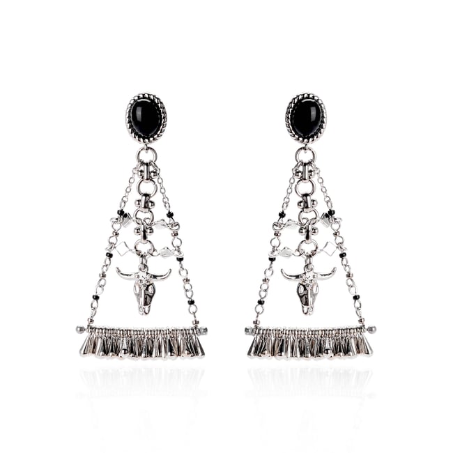 Boucles d'oreilles pendantes chaînes et tête de buffle ELIM - HIPANEMA