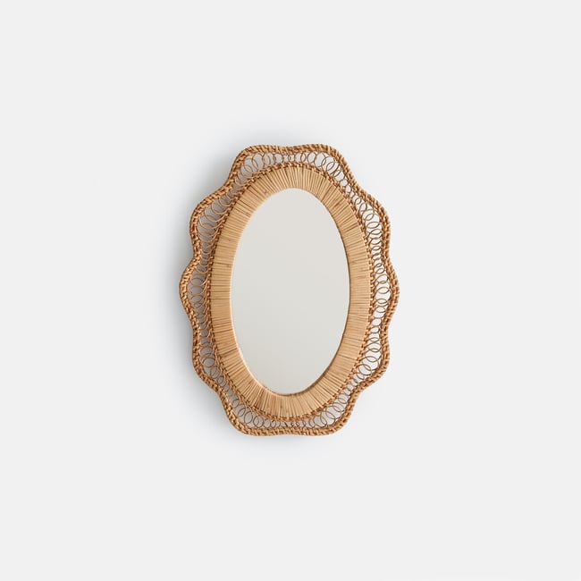 Miroir forme fleur, rotin, diamètre 28 cm, ROZA Couleur naturel <span itemprop=