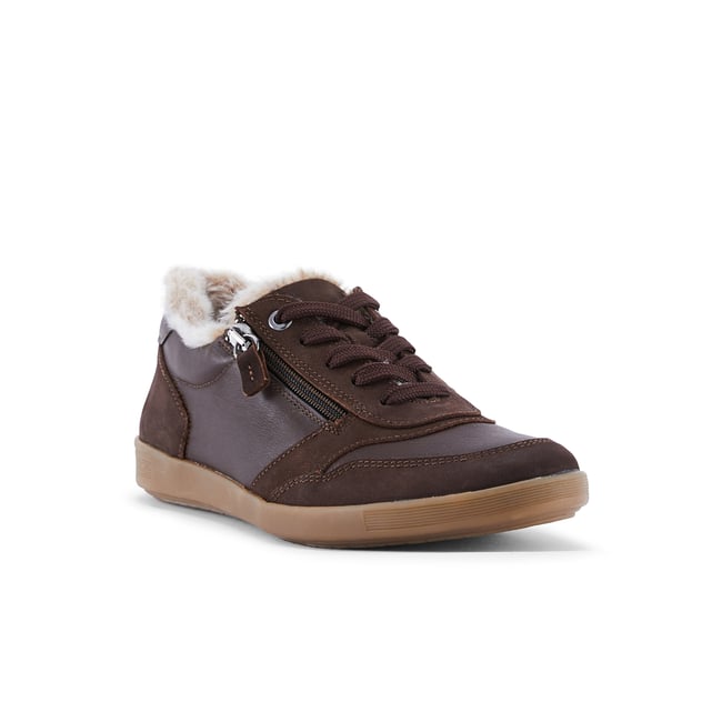 Baskets basses à lacets et zip marron <span itemprop=