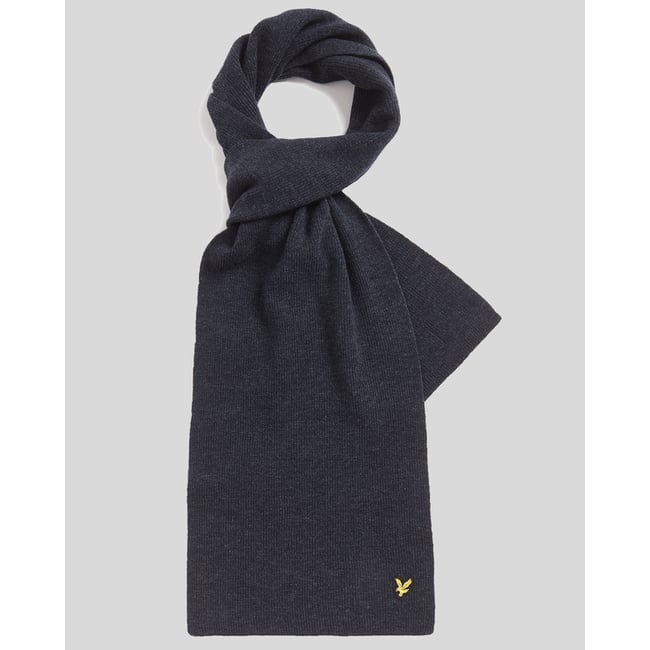 Écharpe en mélange de laine côtelé bleu foncé marine chiné <span itemprop=