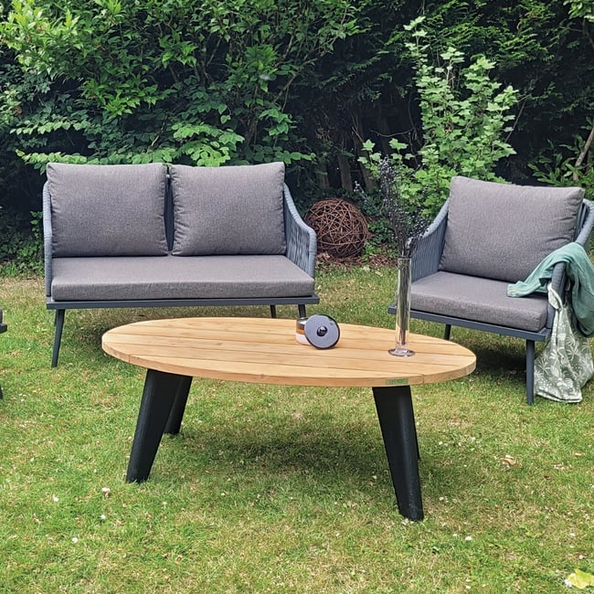 Table basse en teck recyclé 120 cm, Elfe naturel <span itemprop=