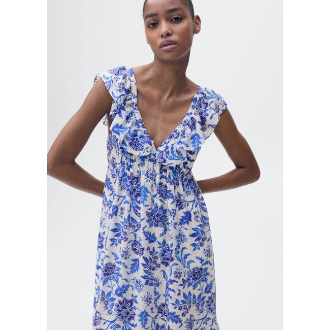Robe à fleurs volantée bleu <span itemprop=