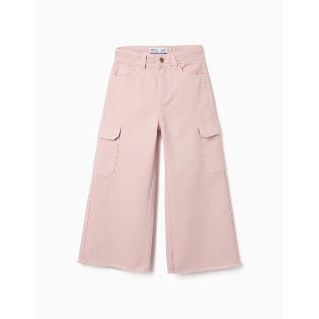 Pantalon à jambe large en sergé avec poches cargo rose <span itemprop=