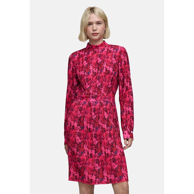 Vestido plisado estampado de largo medio y manga larga rosa <span itemprop=