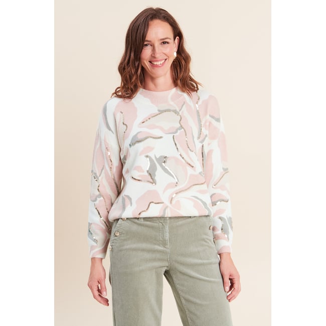 Pull col rond à sequins rose <span itemprop=