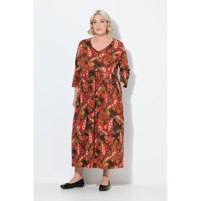 Robe maxi en jersey, motif cachemire noir <span itemprop=