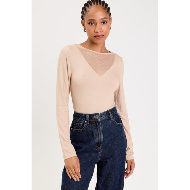 Body thermique col rond manches longues sable <span itemprop=