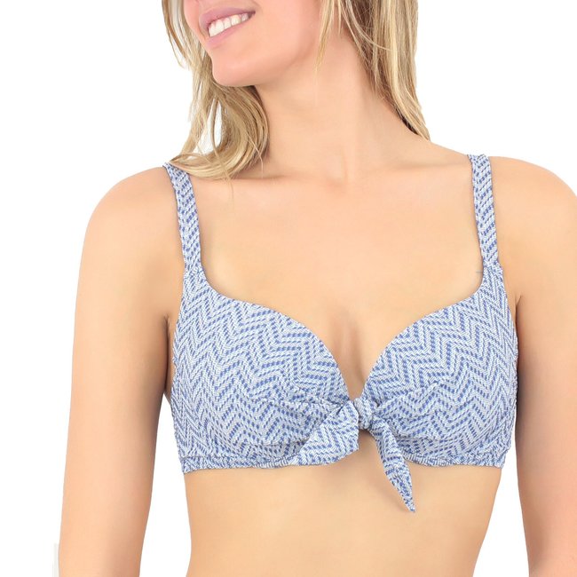 Haut de maillot balconnet avec armatures texturé fil textile Ancona bleu <span itemprop=
