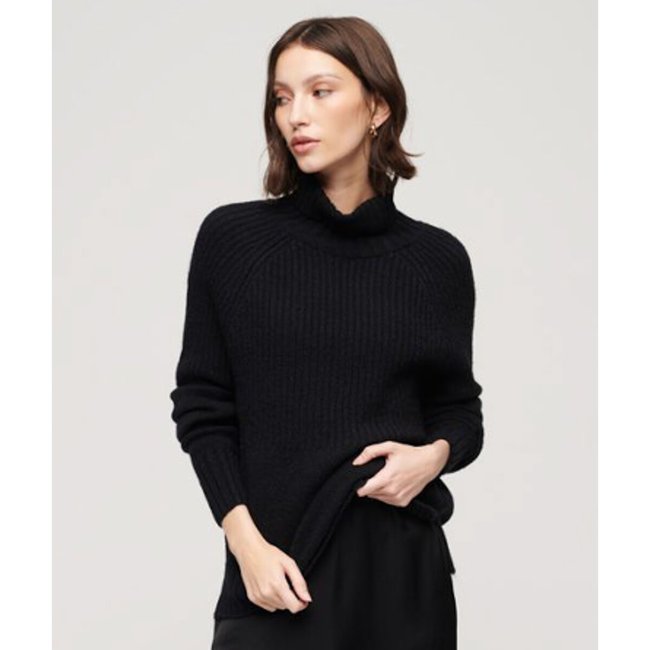 Pull col roulé bleu marine <span itemprop=