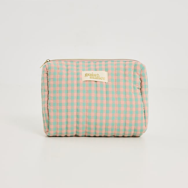Trousse de toilette en tissu vichy vert <span itemprop=