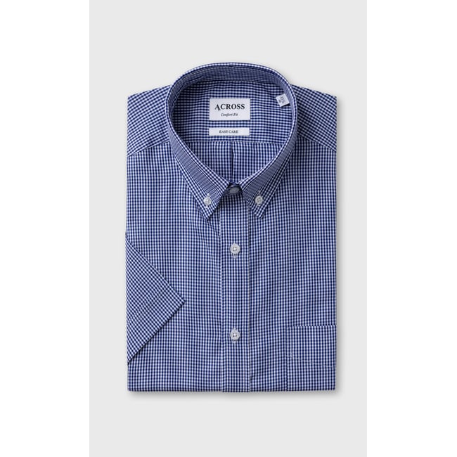 Chemise Confort fit manches courtes easy care à carreaux vichy bleu marine <span itemprop=