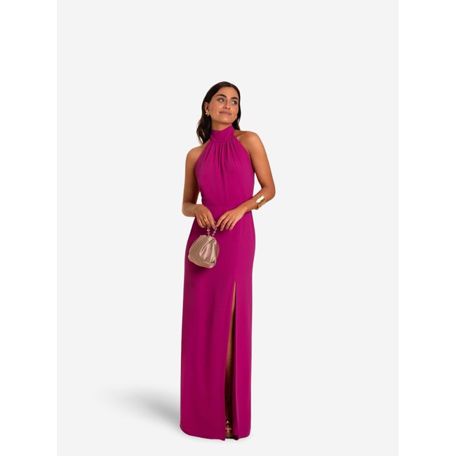 Robe longue avec fente et dos nu MRS ALCARAZ rose <span itemprop=