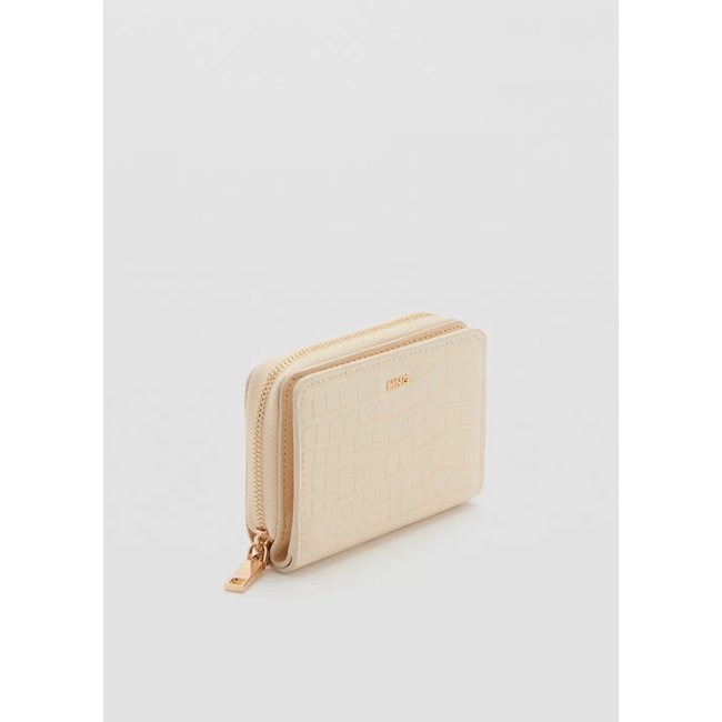 Portefeuille petit effet croco écru <span itemprop=