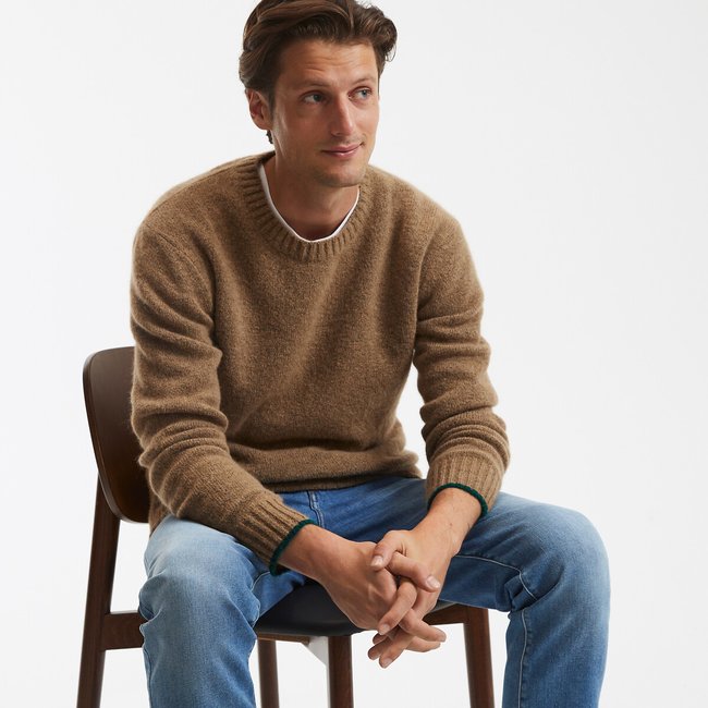 Chunky Knit Jumper with Crew Neck, camel beige, LA REDOUTE COLLECTIONS