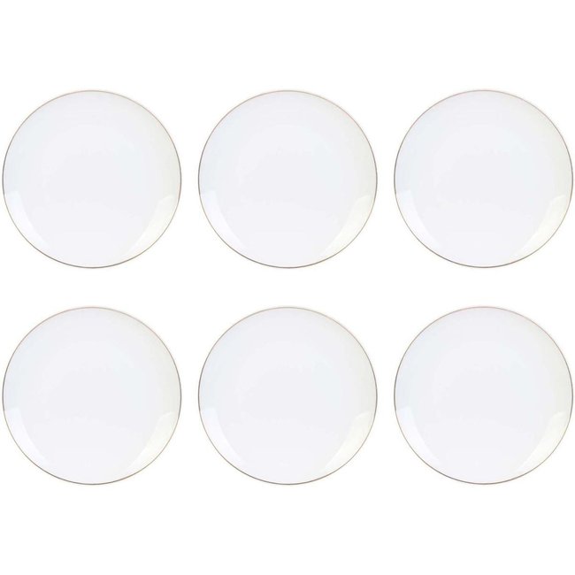Assiette en porcelaine avec liseré doré (Lot de 6) Assiettes plates - 20 cm Couleur blanc <span itemprop=