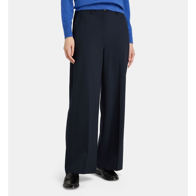 Pantalon large myster pli rayures bleu marine <span itemprop=