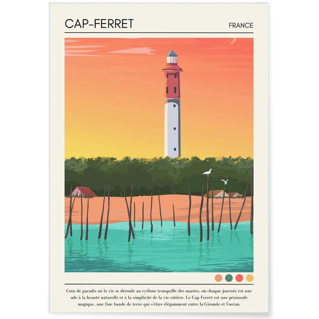 Affiche ville Cap-Ferret Vintage Couleur blanc <span itemprop=