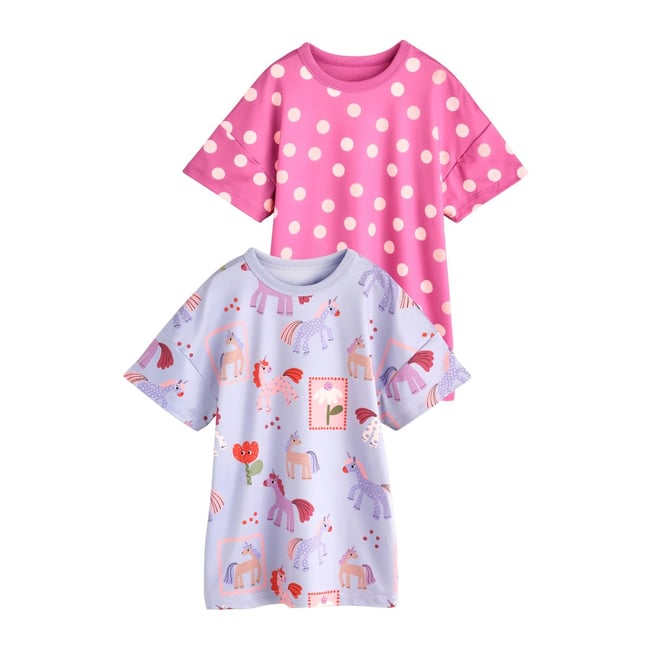 Chemise de nuit à imprimé licorne, lot 2 rose/lilas violet <span itemprop=