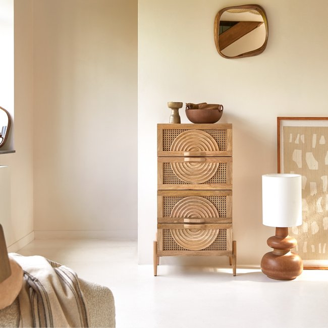 Commode en manguier massif et rotin SINA Couleur naturel <span itemprop=