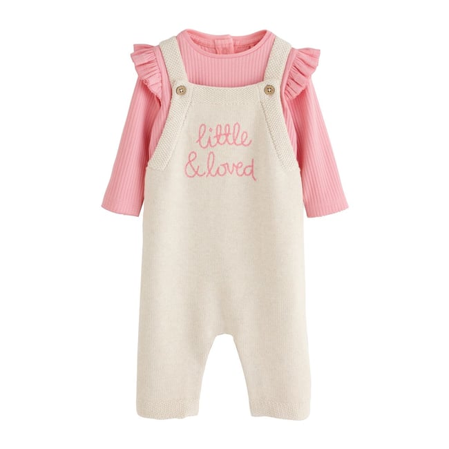 Ensemble salopette bébé maille écru <span itemprop=