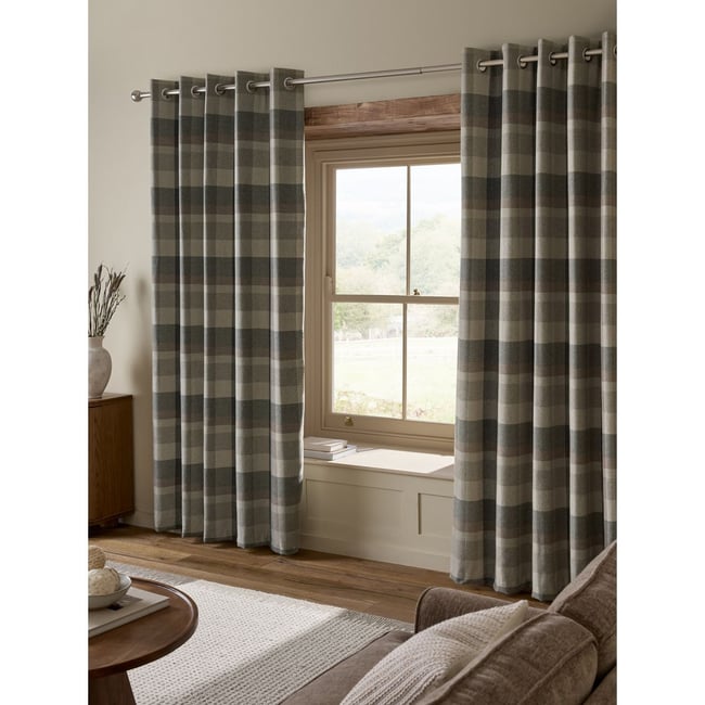 Rideaux en coton brossé à carreaux et œillets vert <span itemprop=