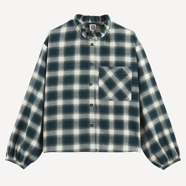 Chemise à carreaux, avec col volanté et manches longues carreaux <span itemprop=