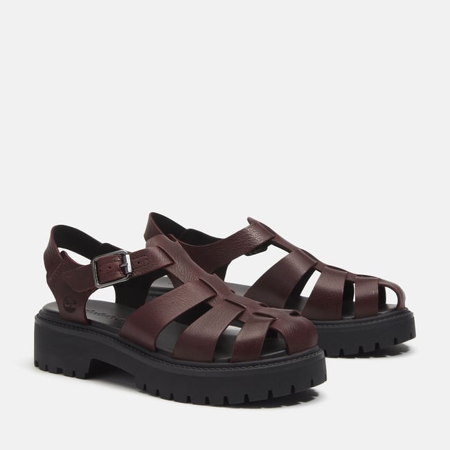 Sandales en cuir Stone Street Fisherman bordeaux foncé <span itemprop=