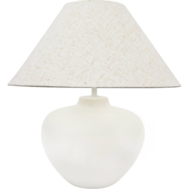 Lampe à poser ronde en céramique effet pierre Couleur blanc mat et beige naturel <span itemprop=