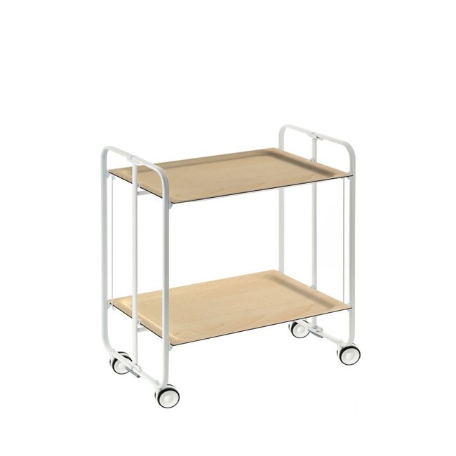 Table roulante pliante BAUHAUS châssis blanc, 2 plateaux - DON HIERRO