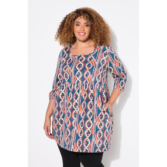 T-shirt long imprimé, coupe évasée magenta foncé <span itemprop=