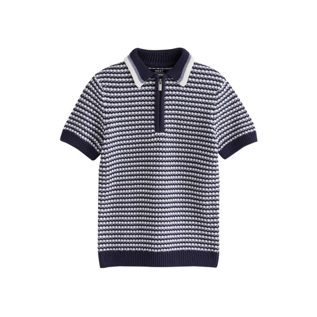 Polo en maille texturée bleu marine/bleu <span itemprop=