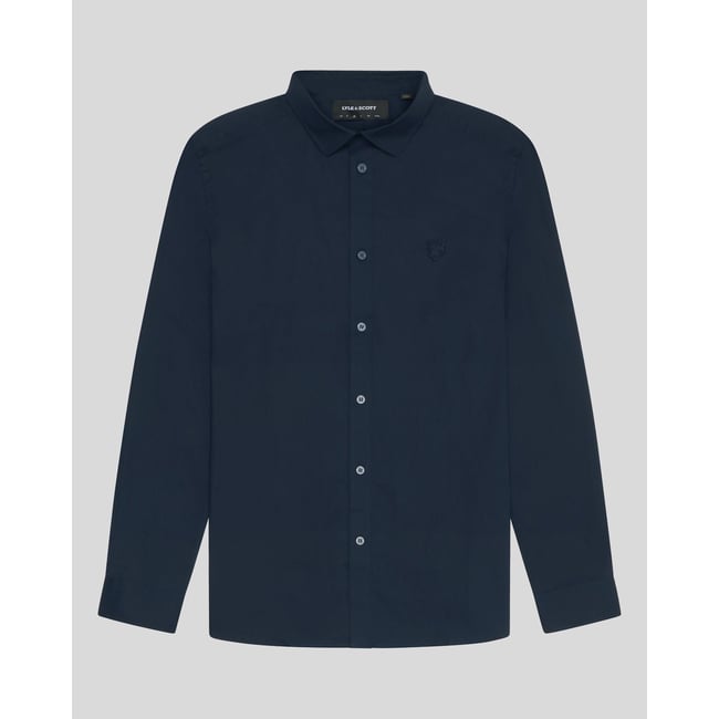 Chemise en tissu stretch en popeline bleu foncé marine <span itemprop=