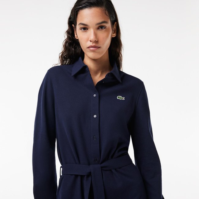 Robe chemise ceinturee en pique regulier bleu marine Lacoste La Redoute