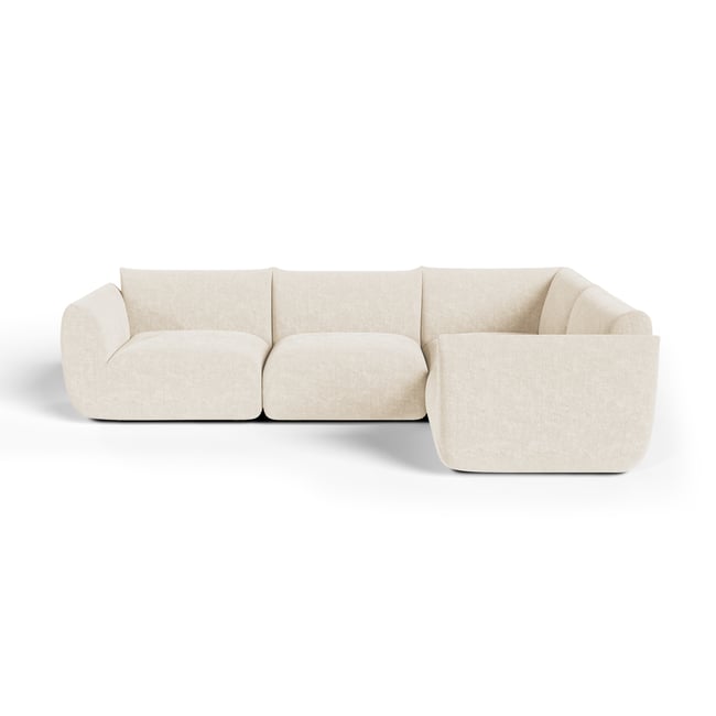 Canapé d'angle droit modulable 6 places en velours chenillé NOOMA Couleur crème <span itemprop=